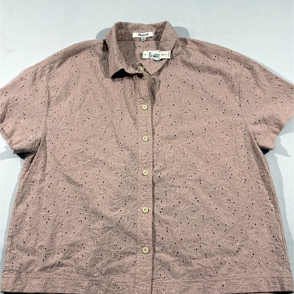 Madewell Eyelet Beachside Shirt Dream on Daisies Short Sleeve Button Pink M NWT - Picture 2 of 12